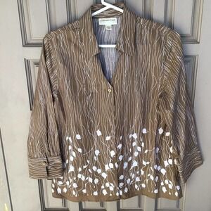 Coldwater Creek SzPM (10-12) 3/4Sleeve Buttonup Tan/Floral Pre-Owned